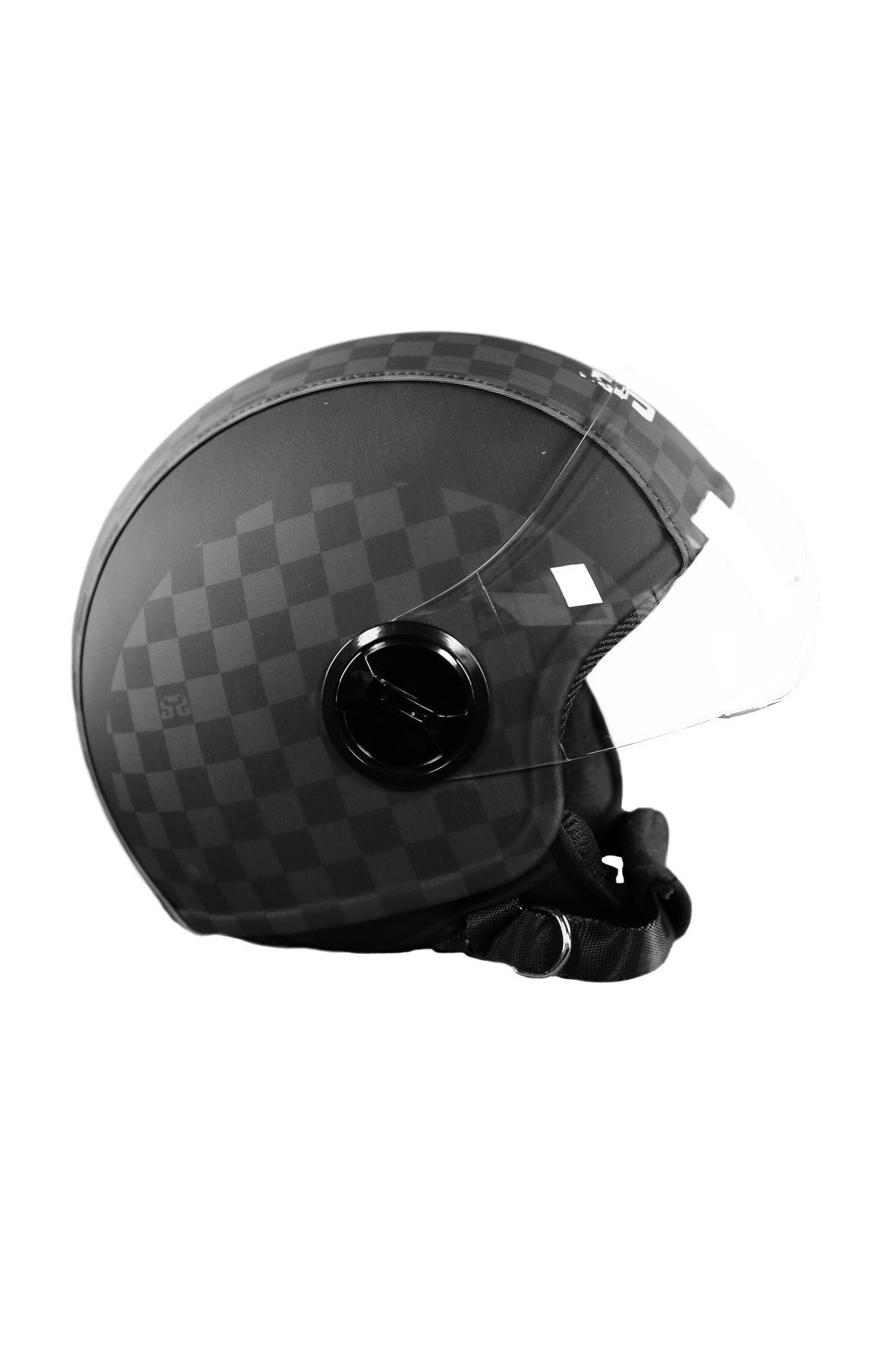 casco demi jet sauerstoff quadri quadretti quadroni neri lato dx
