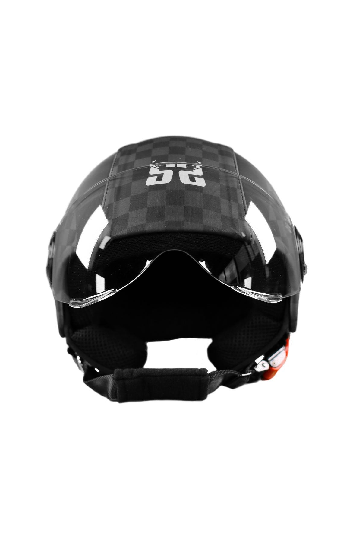 casco demi jet sauerstoff quadri quadretti quadroni neri avanti