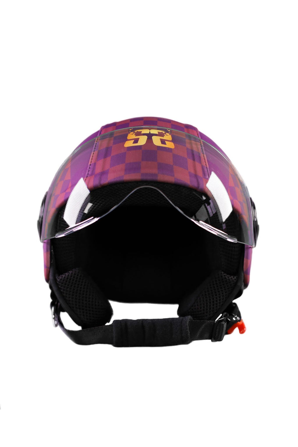casco demi jet sauerstoff quadri quadretti quadroni rosa avanti